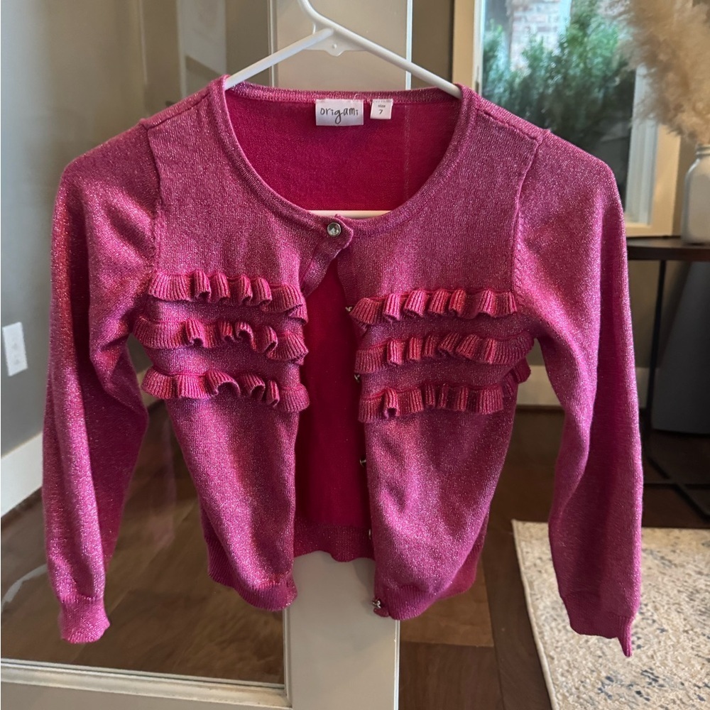 Origami Pink Sparkly Ruffle Sweater - Picture 3 of 6